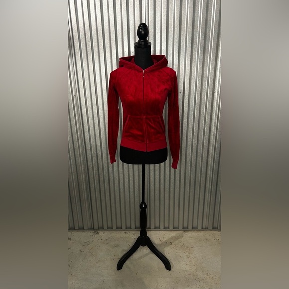 Juicy Couture Jackets & Blazers - Women’s Juicy Couture Red Velour Cotton Long Sleeve Jacket Designer Size Medium